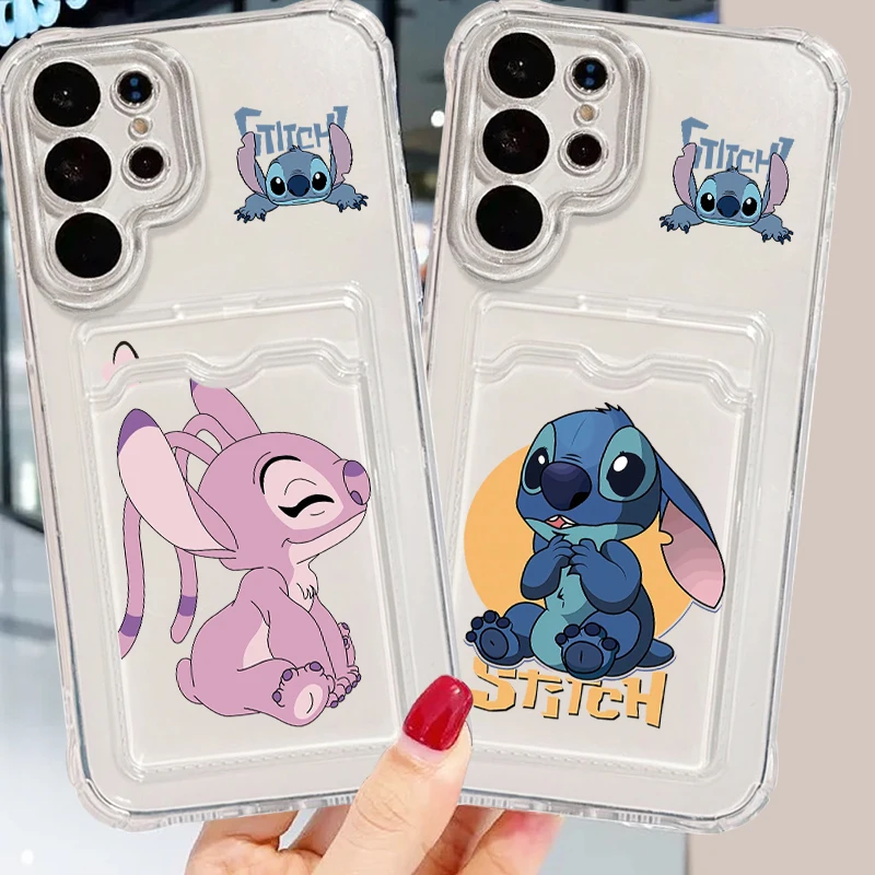 Disney Stitch Cute For Samsung A73 A72 A54 A71 A52 A53 A32 A22 A14 A13 A23 5G Photo Card Bag Transparent Soft Phone Case