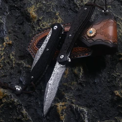 Rosewood handle with leather sheath outdoor hunting self-defense pocket camping EDC knife