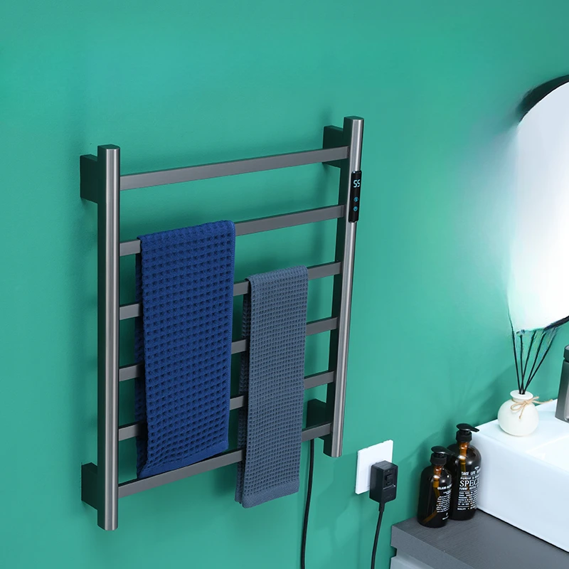 Gun gray intelligent remote electric towel rack, bathroom drying, exposed stainless steel carbon fiber towel rack