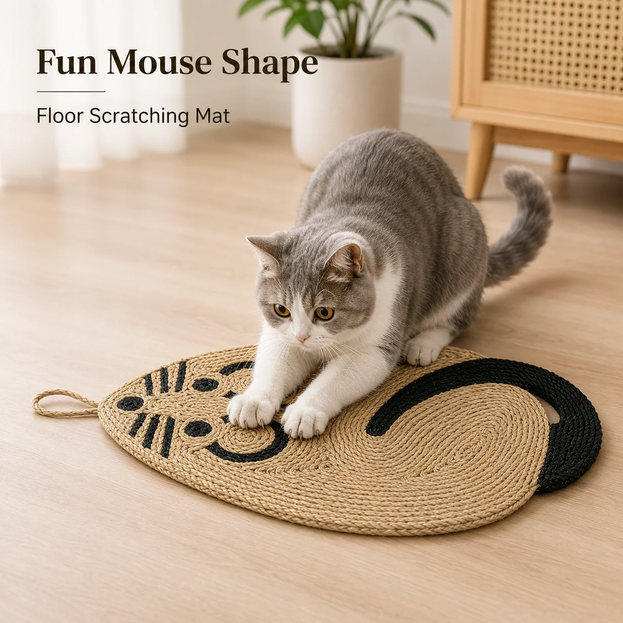 Mouse Shape Cat Scratching Mat Natural Sisal Cat Scratcher Pad Floor Wall Hanging Pet Claw Grinding Mat Furniture Protector