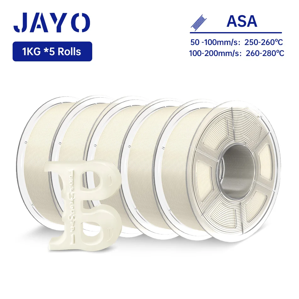 JAYO 3D Filament ASA 1,75mm 5KG Hitze- und Witterungsbeständiges ASA 3D-Drucker-Filament Perfekt für den Druck von Funktionellen Außenteilen