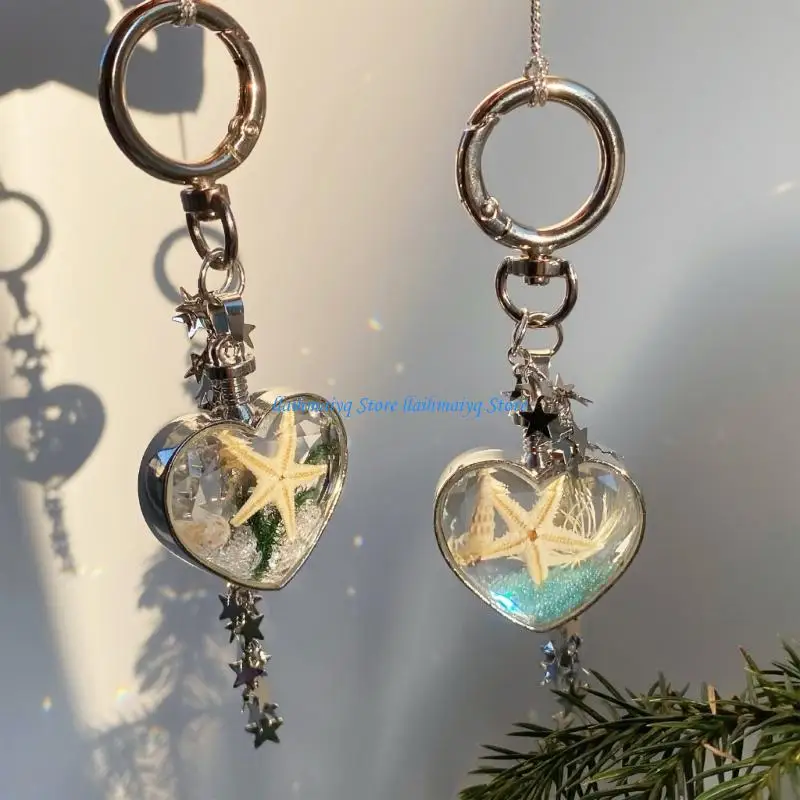 573B Sea Theme Heart Charm Featuring Delicate Shells And Movable Tassels Decoration