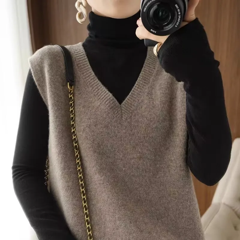 الأساسية 70% ميرينو الصوف المرأة سترة الخريف الشتاء سترة الصلبة الخامس الرقبة بلوفر مغزول أكمام الملابس بلايز الكشمير الفانيلة