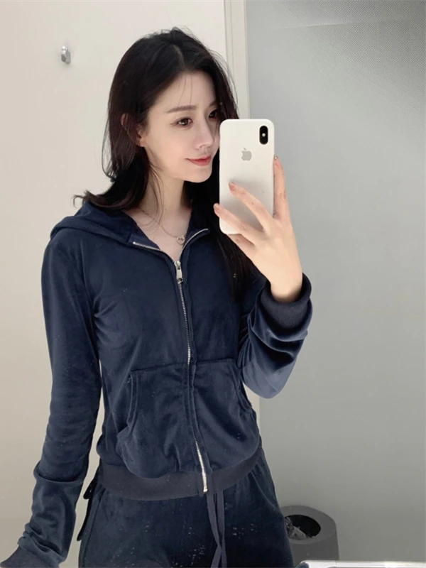 

Velvet Set Women's Casual Slimming Faionable Sportswear Two-Piece Suit Spring Autumn New Sle Classic Versatile Cotton Blend