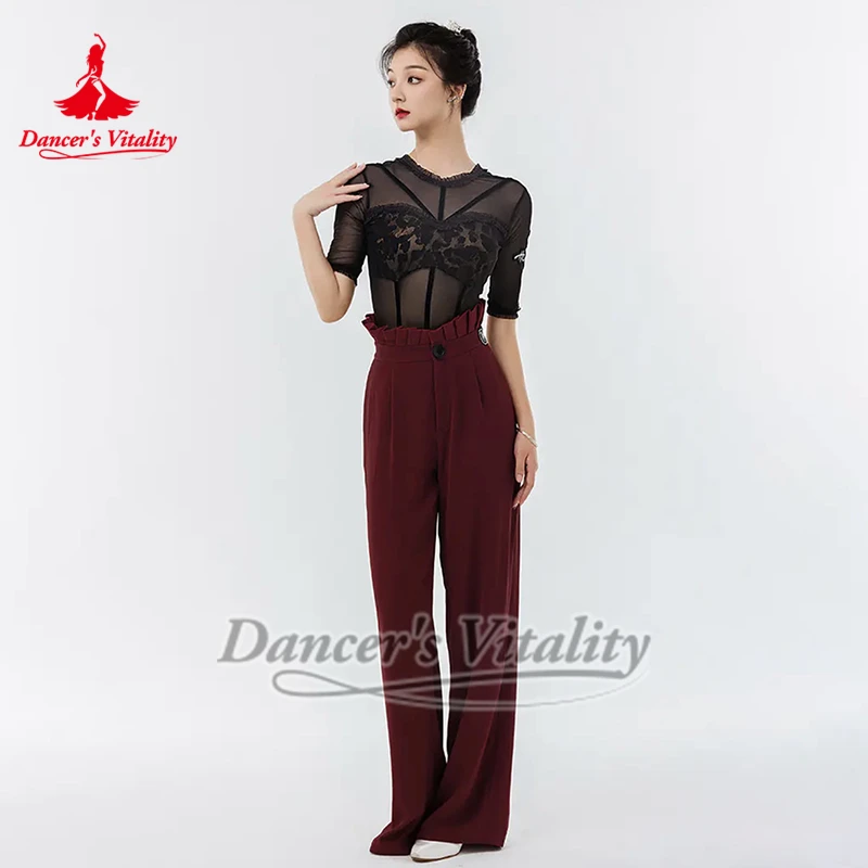 Due colori sono disponibili Pratica di danza sociale Tuta Foxtrot Tango Stampa leopardata Allenamento di gruppi di danza Esegui top coordinati