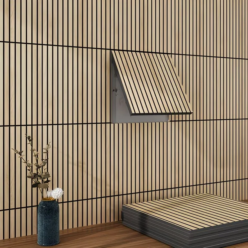 10 Paneles de Pared de Listones de Madera Autoadhesivos, Paneles Decorativos Acústicos con Textura, Insonorizantes