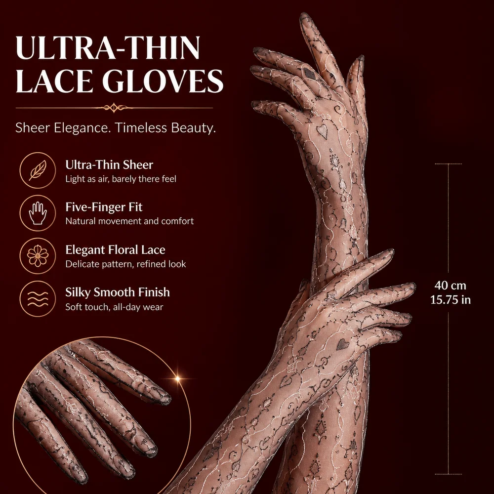 Floral Five-Finger Glove Ultra Thin Elastic Sheer Gloves Silky Smooth Sexy Oil Shiny Stocking Glove for Women