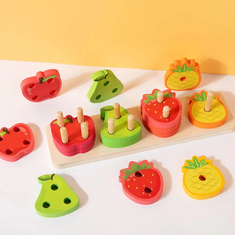 TEMIKIDS Kinderen Vroeg Onderwijs Puzzel Speelgoed Intellectueel Stapelen Houten Speelgoed Kleurherkenning Fruit Classificatie Fis