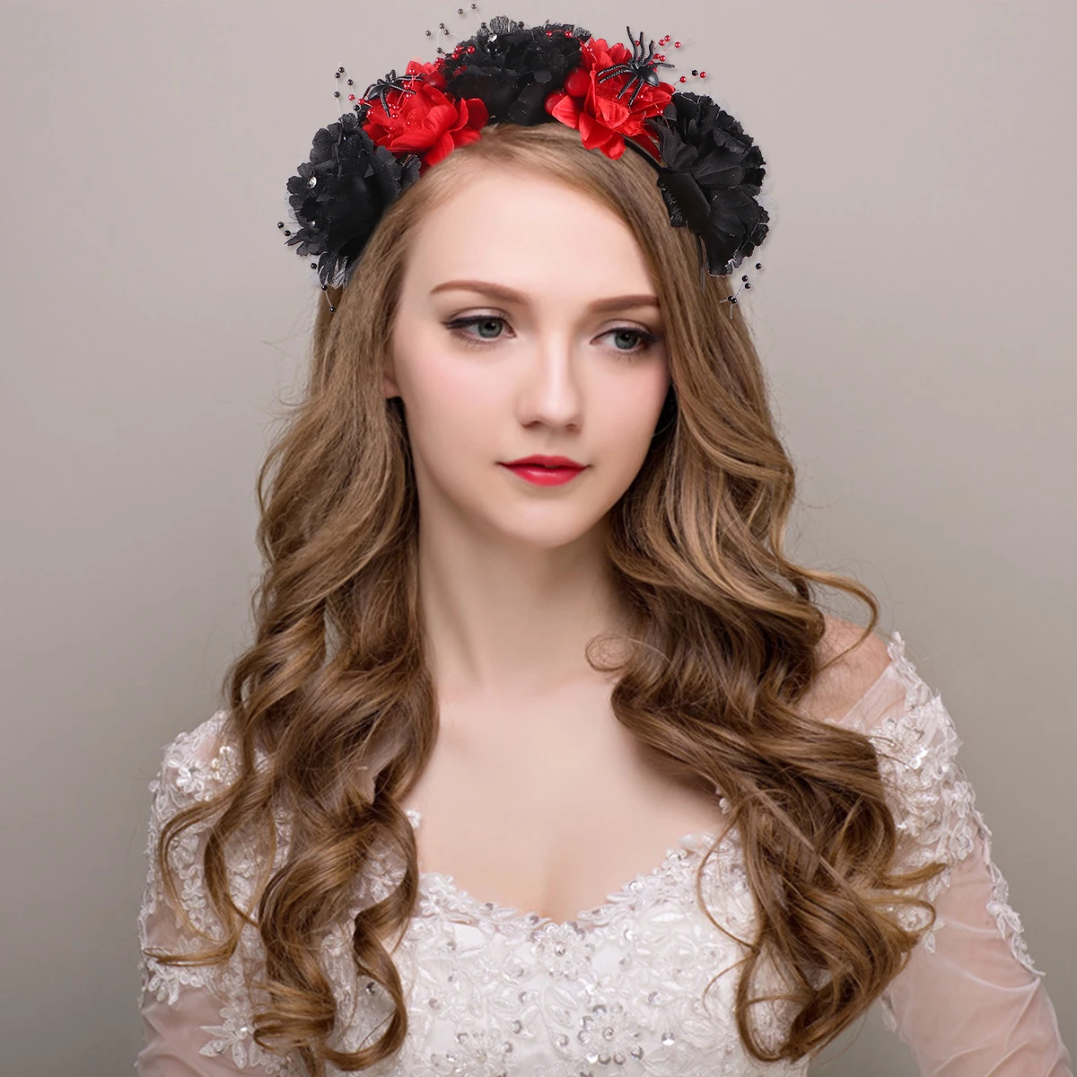 

Simulated Rose Flower Hairband Dark Red Floral Hair Hoop For Women Halloween Party Photo Prop Headwear Lightweight Comfortable