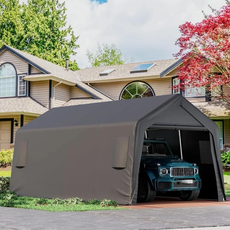 Heavy-duty carport, all-steel metal frame, portable garage with reinforced base, all-season car canopy