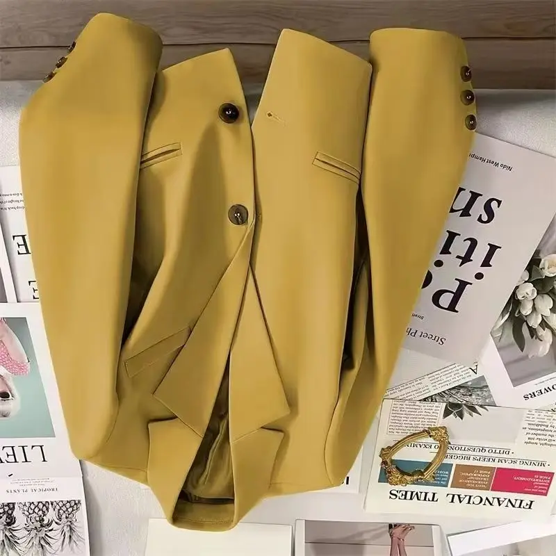 

Корейский короткий женский пиджак, осенний повседневный свободный пиджак с длинным рукавом, куртки, новинка 2025 года, женский костюм, пальто, женская верхняя одежда, топ