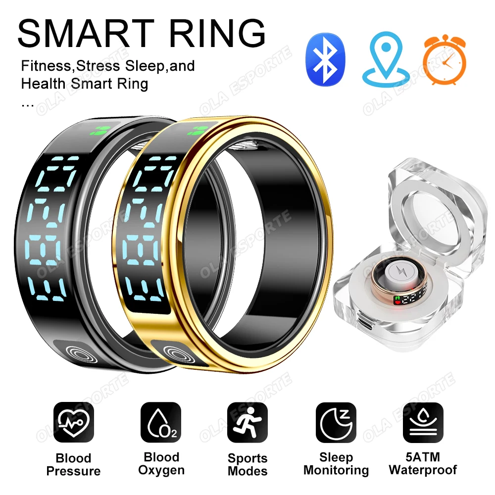 

For Men Women Smart Ring IP68 Waterproof LED Display Screen With Charging Case Health Sleep Monitoring Smartring Sports Fitness