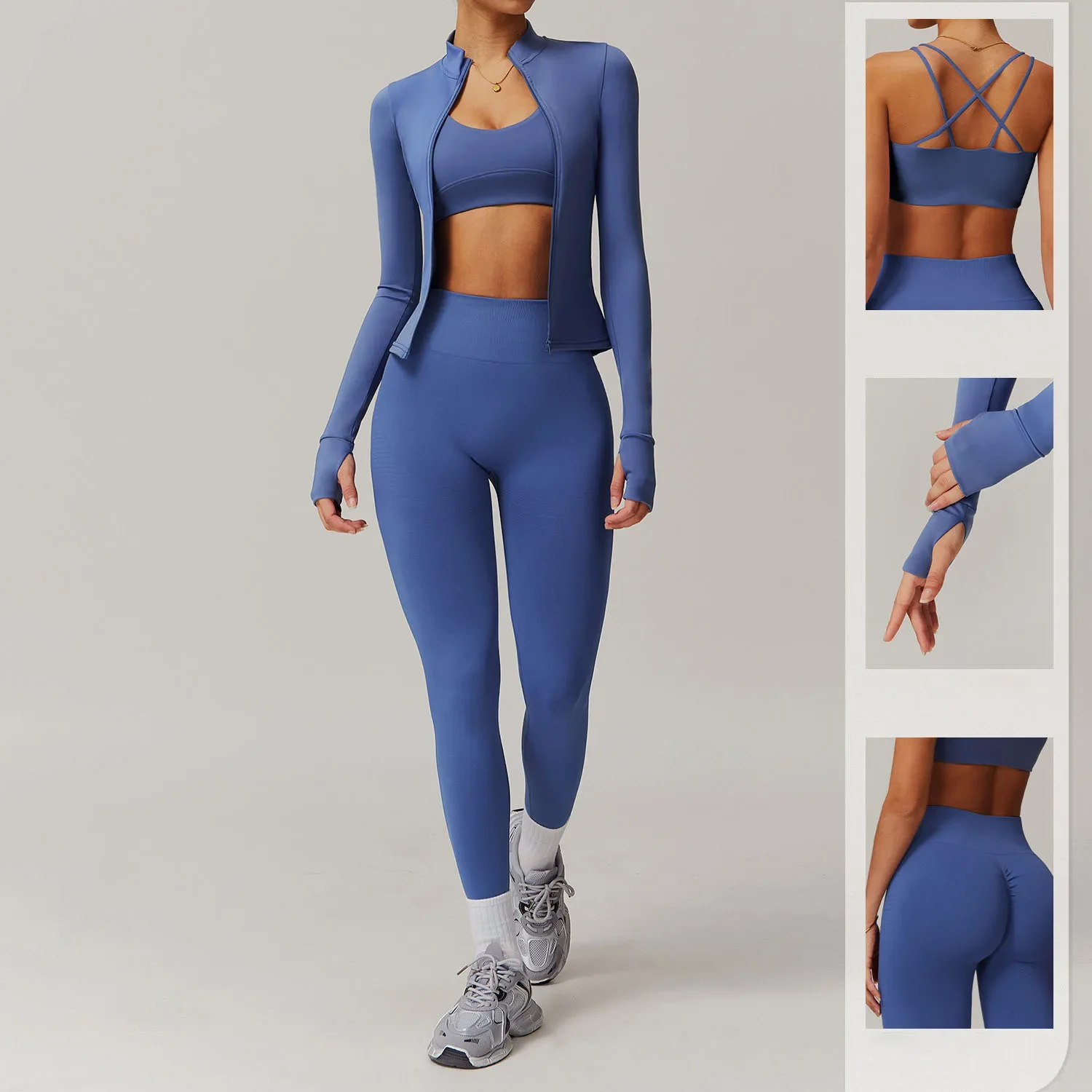 Cloud Sense Quick Dry Yoga Wear Set Cross Back Fitness Top Gym Tight Zipper Long Sleeve Outdoor Running Hip Lifting Sweatpants