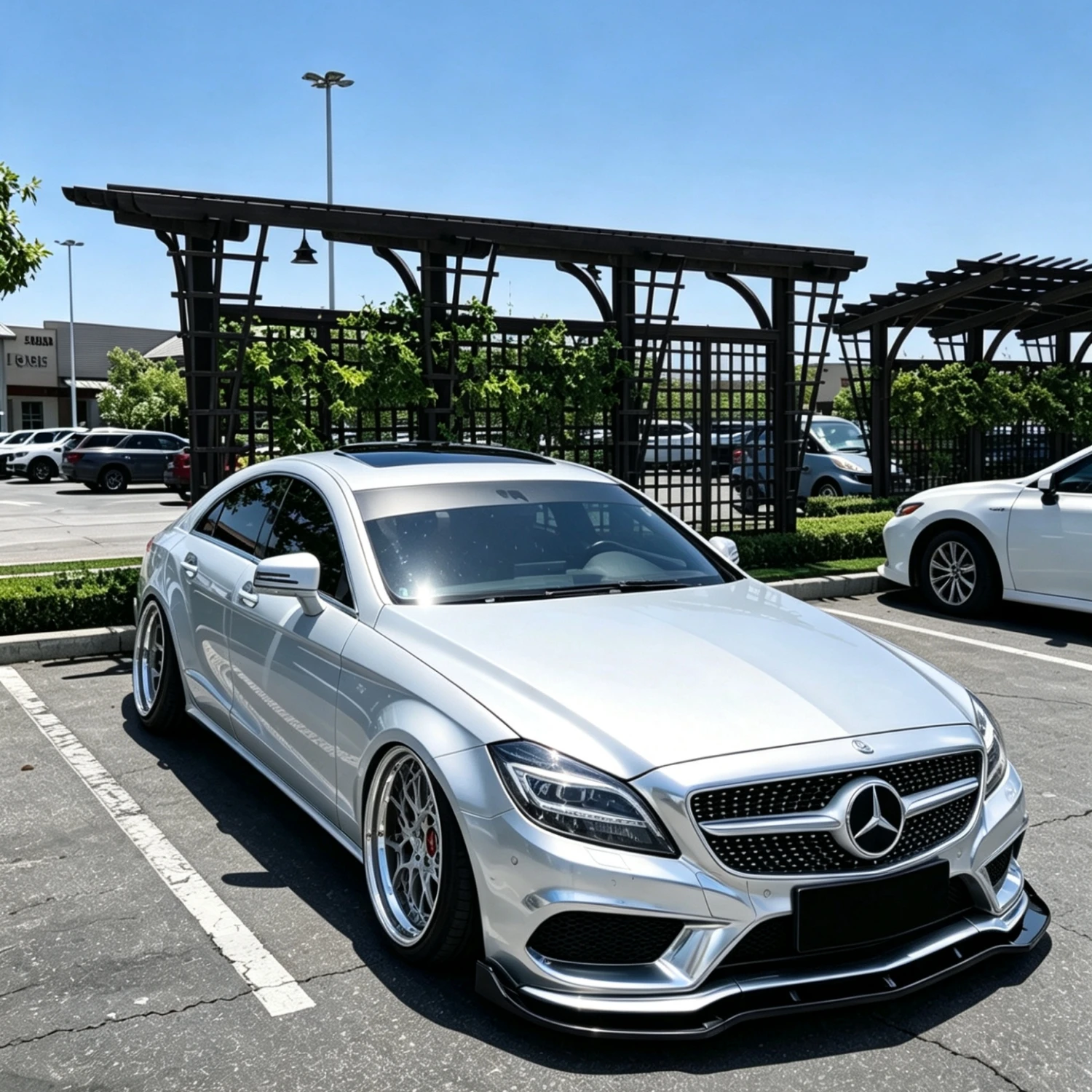 Image of Für Mercedes Benz CLS C218 X218 2014-2017 LCI AMG 3-teiliger Frontstoßstangen-Lippenspoiler Splitter Kinnverkleidung Karosseriekit Schutzleisten Deflektor Schwarz