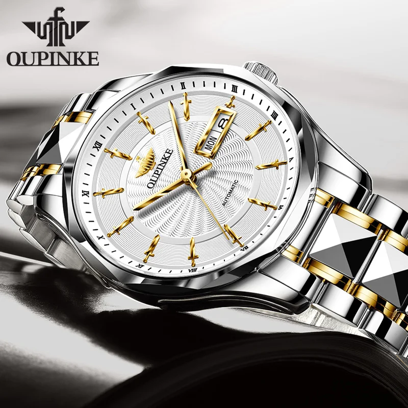 

OUPINKE 3172 Mens Watch Original Luxury Business Automatic Mechanical Watch﻿ 50M Waterproof Luminous Week Date Watches For Man