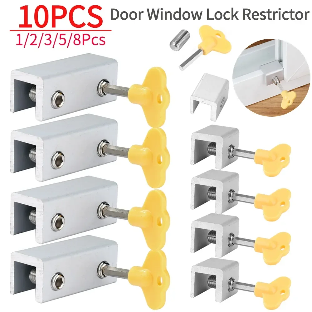 1-10PCS Adjustable Window Lock Stopper Safety Locks Restrictor for Baby Kids Non Punch Sliding Door Window Limit Lock Hardware