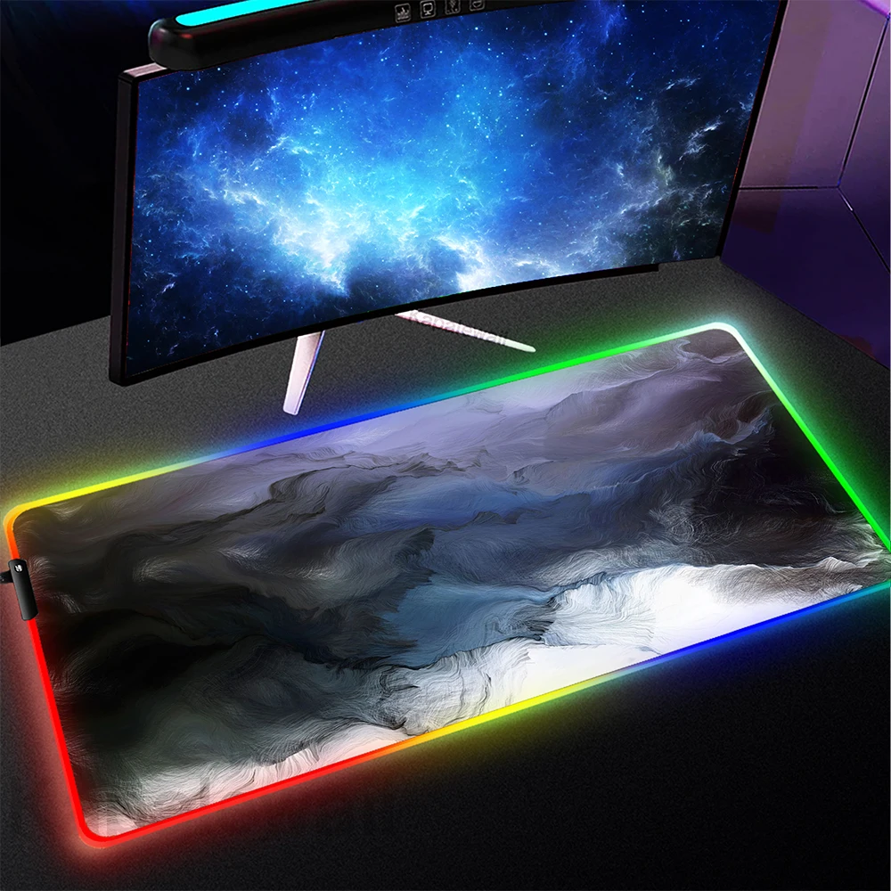 

RGB Sea Wvaes Mouse Pad LED Light Gaming Mouse Mat Computer Gamer Locking Edge Colorful Mousepad Office Rubber Desk Mat Backlit