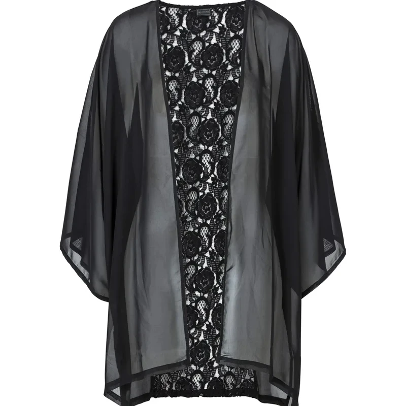 

Women's Elegant Black Sheer Kimono Cardigan Floral Lace Chiffon Beach Dress Lightweight Beach Cover Up