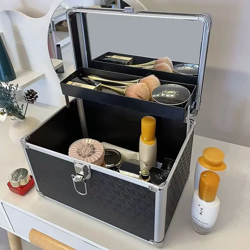 2027 Professional Makeup Box Aluminum Alloy Make Up Organizer Women Cosmetic Case with Mirror Travel Large Capacity Suitcase Bag