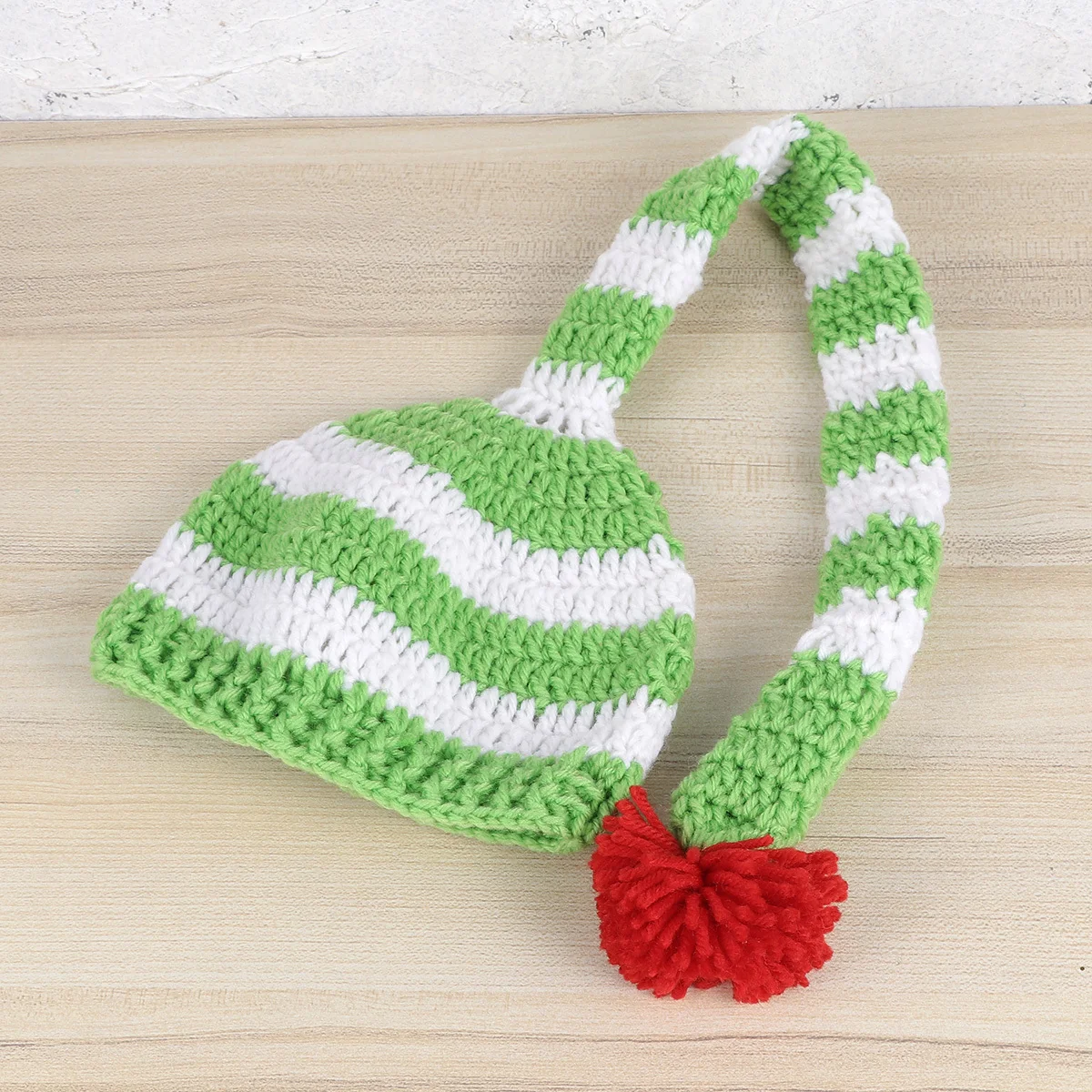 

Baby Warm Christmas Knit Beanie Hat Long Tail Santa Elf Hat Pom Pom Kids Green Children Beanie Hats Knit Cap
