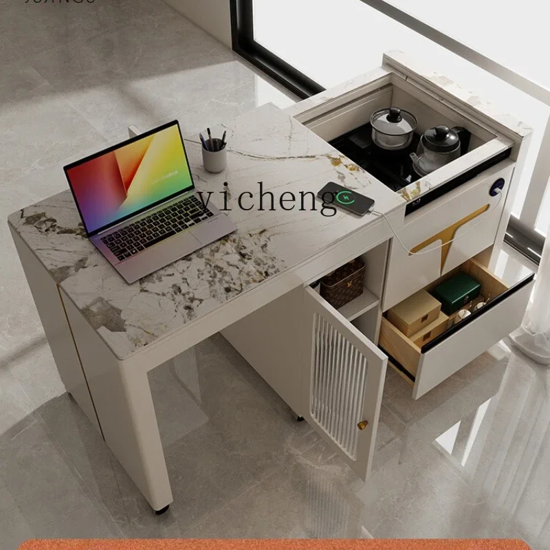 

movable lifting and retractable rock slab tea table drinking tea table water integrated household small tea table