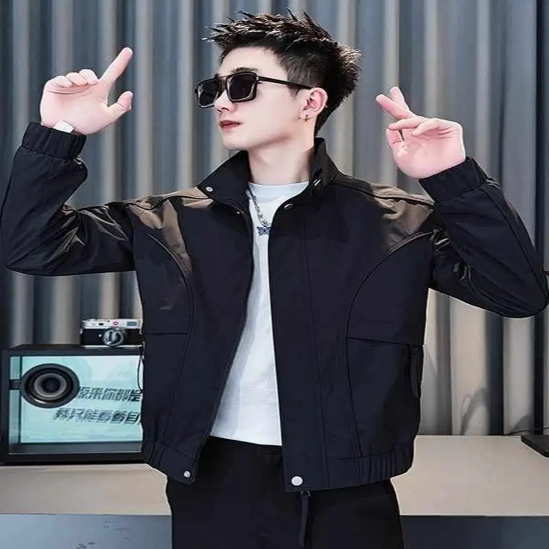 

Корейская мужская повседневная куртка с воротником-стойкой, универсальная верхняя одежда в стиле ретро в американском стиле, длинный свеч, полиэстер, осень-зима