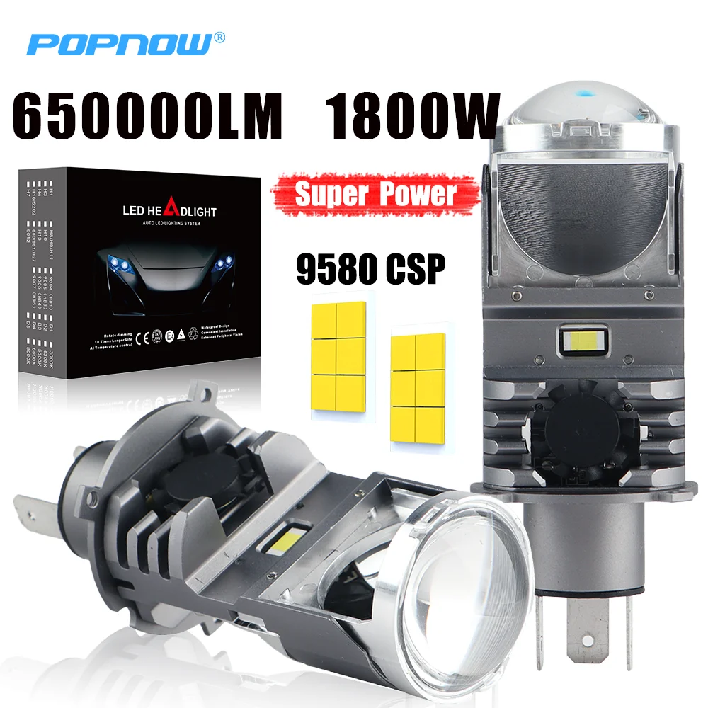 H4 LED Projector Lens RHD 650000LM Mini H4 LED Lenses Car Headlight Bulbs CSP Chip High Low Beam 1600W Canbus Turbo Light 12V