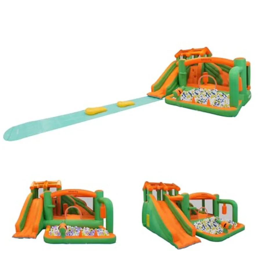 

Bounce House Inflatable Water Bounce House with Blower Bouncy Castle Dual Slides Water Park with Slide Mat for Wet and Dry