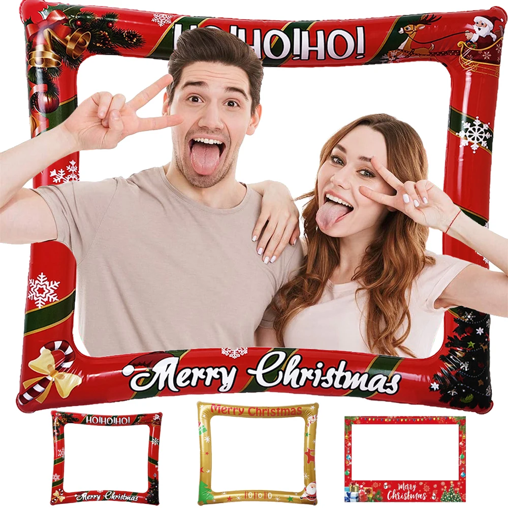 Christmas PVC Inflatable Photo Booth Selfie Picture Frame Xmas Family Party Winter Holiday Party Games Decoration Favor Supplies