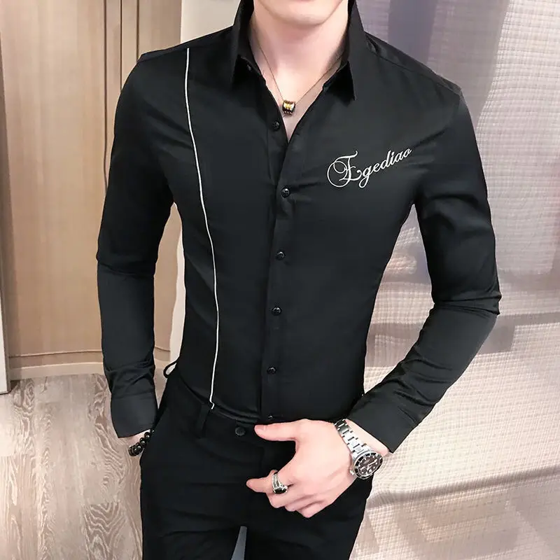 Camisas bordadas combinables con botones y solapa para hombre, ropa informal, ajustada, coreana, primavera y verano, 2024