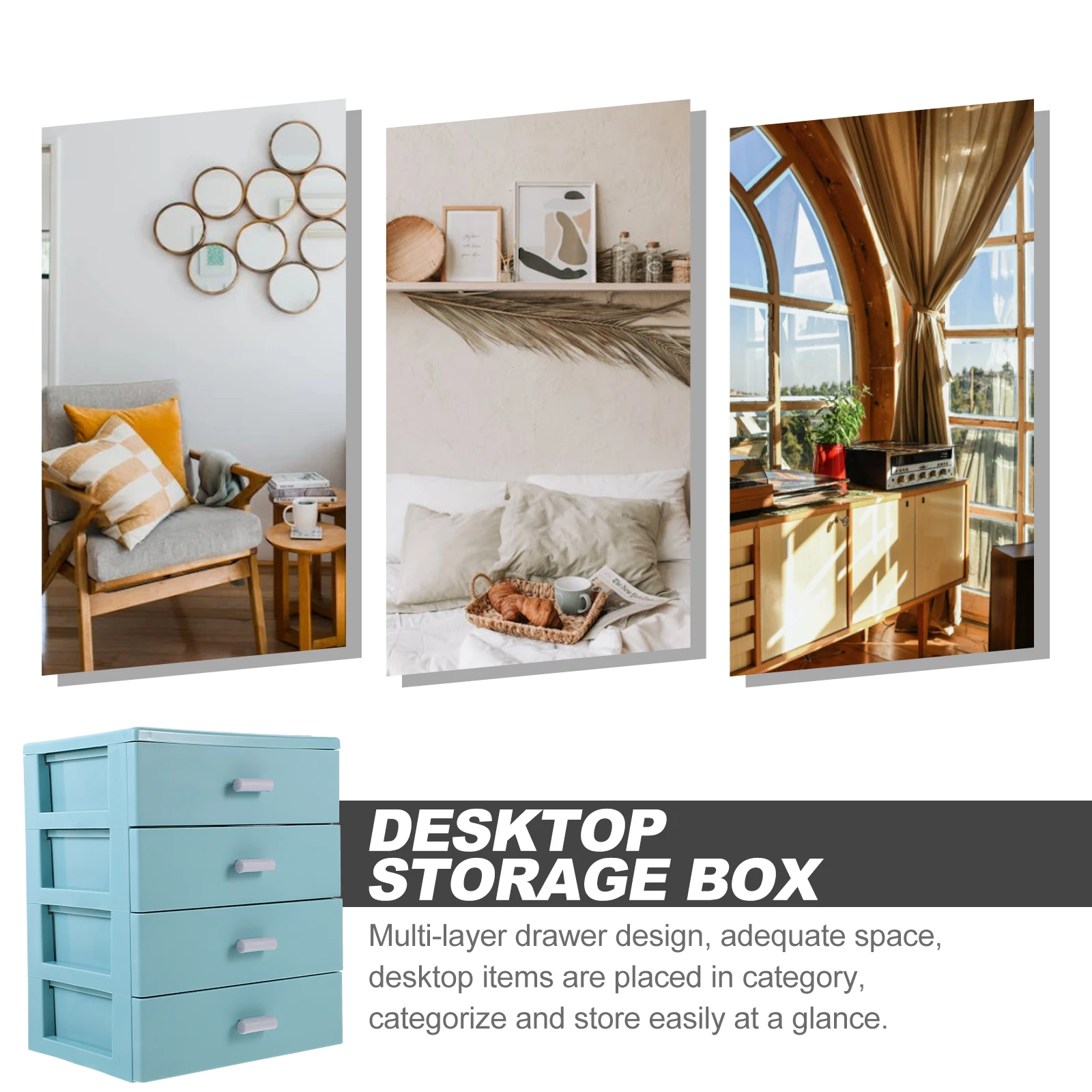 

Desktop Organizer Drawer Type Storage Box Blue Exquisite Stationery Organizer Multi-Layer Design Home Office Use