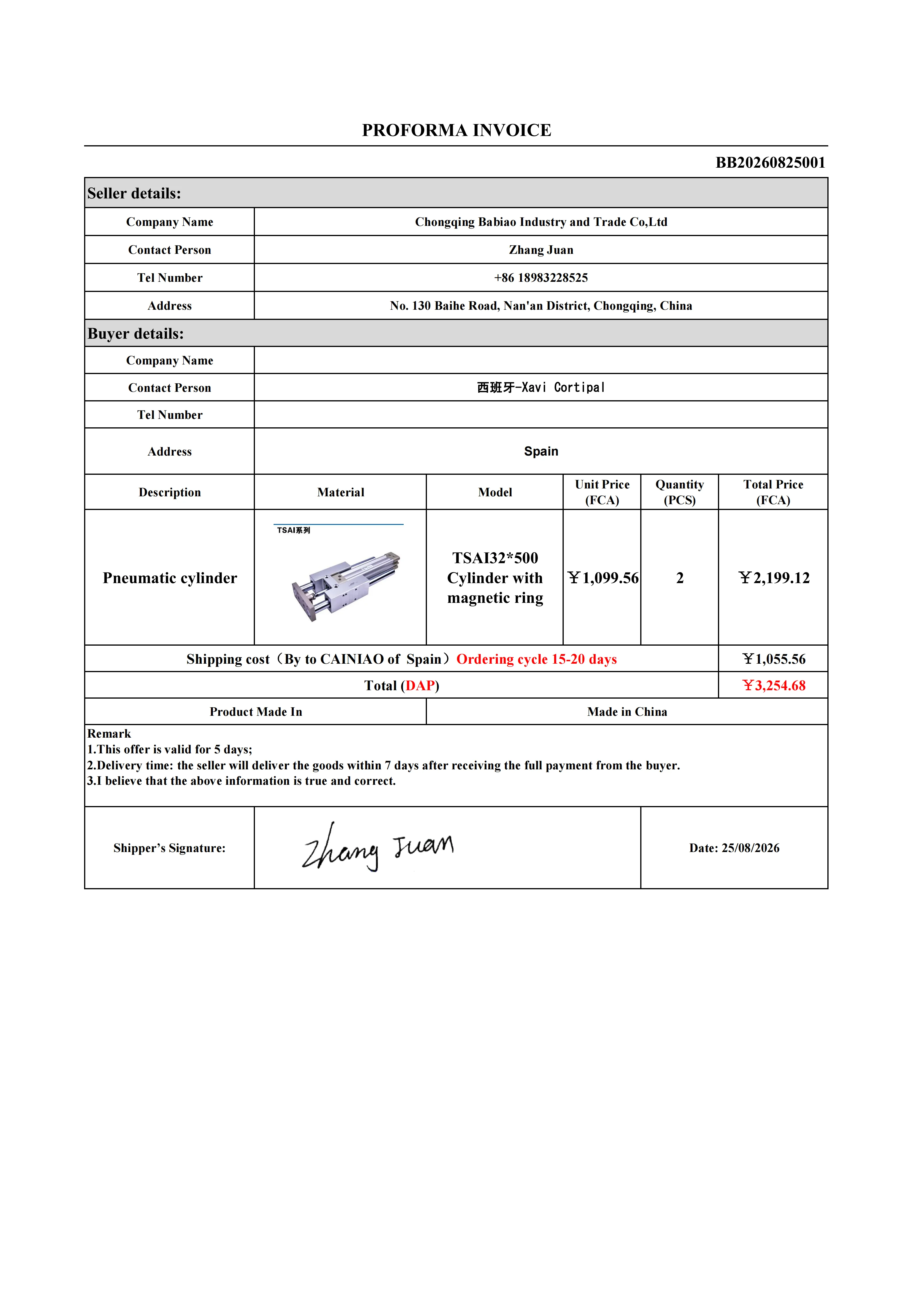 Pneumatic cylinder TSAI32 * 500-S