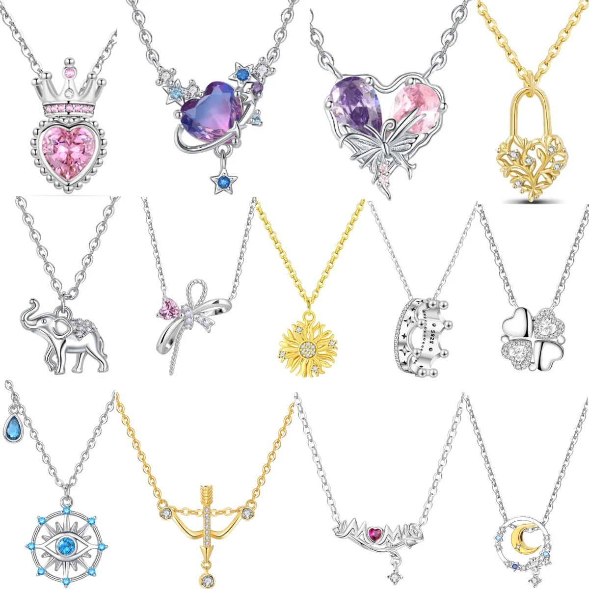 Orstarry 925 Sterling Silver Pink Crown Love Heart Necklace Pendant Necklace for Women Birthday Gifts Fashion Fine Jewelry