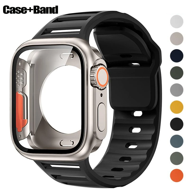 Change To Ultra Case+Silicone Strap For Apple Watch S11 S10 46mm SE3 44MM Waterproof Breathable For Iwatch 9 8 7 45mm 6 5 4 44mm