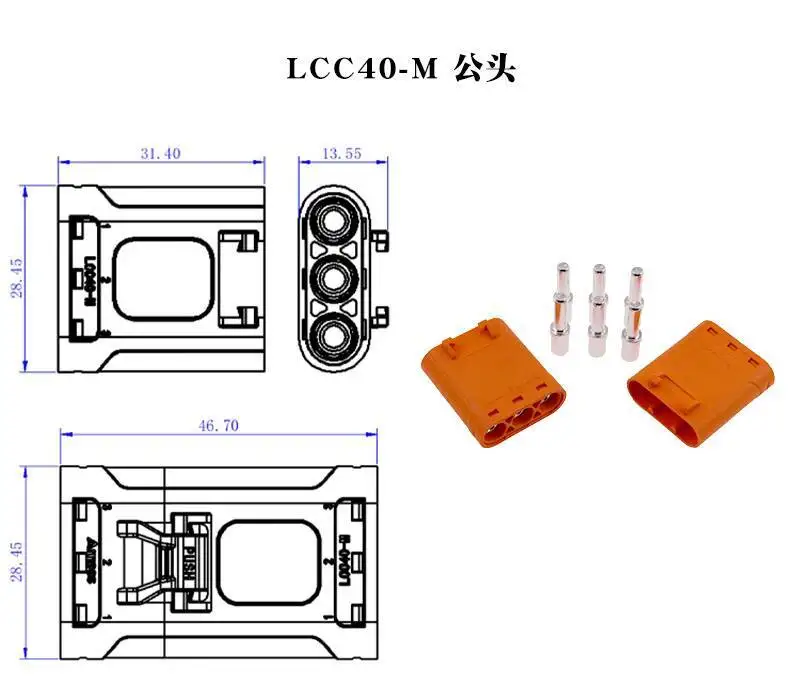 1 Stück LCC40 Kupfer-Silber-beschichteter Crimp-Stecker, männlich und weiblich, LCC40PB PW, horizontaler und vertikaler Lötanschluss für Leiterplatten – Detail 4