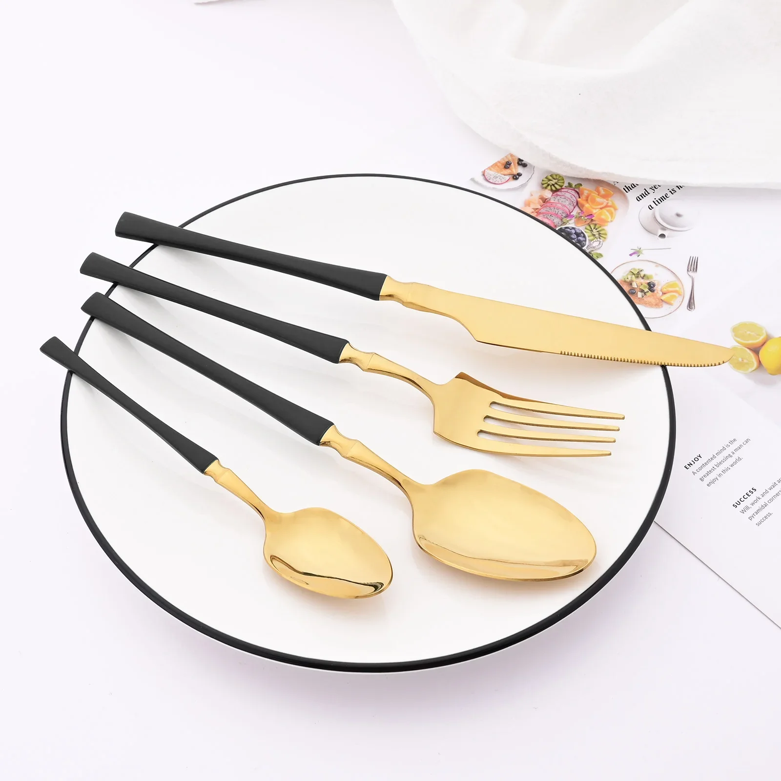 24Pcs Stainless Steel Dinnerware Set Pink Gold Cutlery Spoon Fork Knife Western Cutleri Silverware Flatware Tableware Supplies