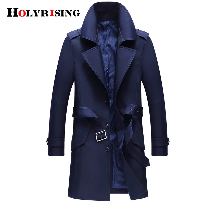 Holyrising men trench coat excellent quality elegant solid jacket male overall Men British Style Business Outwear 18359-5