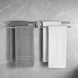 Modern New Design Stainles Steel Bathroom Foldable Towel Rack Electroplated Gun Gray Rotating  Towel Bar Perforated Installation