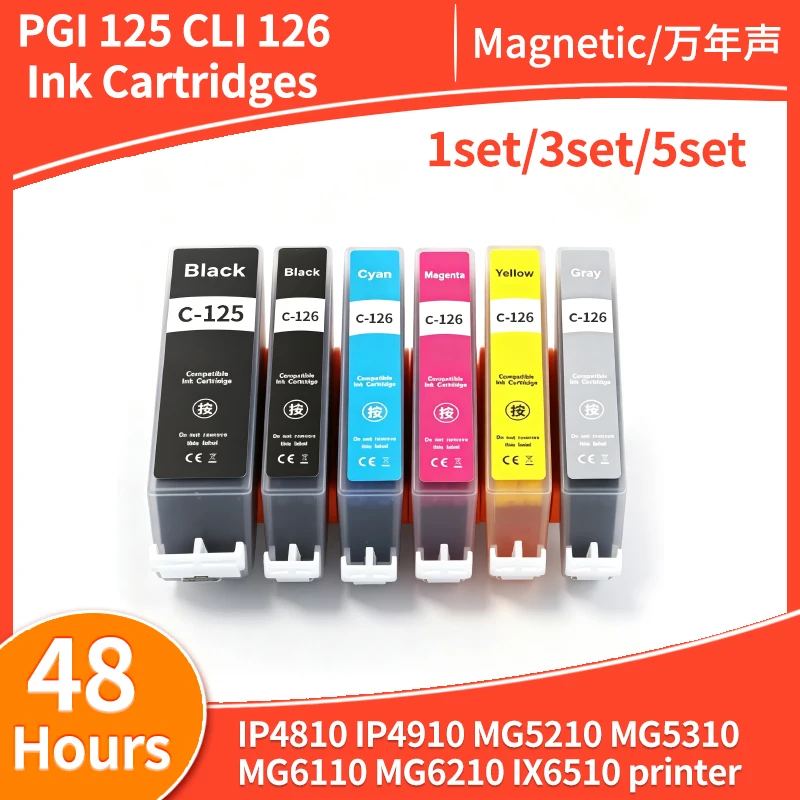 1-5set PGI-125 CLI-126 PGI125 CLI126 ink Cartridge Compatible For Canon IP4810 IP4910 MG5210 MG5310 MG6110 MG6210 IX6510 printer