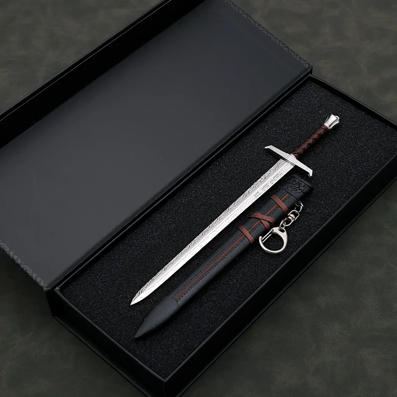 22cm 중세 아서 펜드래곤 사무라이 검 금속 Katana 키 체인 Uncut 블레이드 모델 컬렉션 크리스마스 선물 어린이를위한 장난감