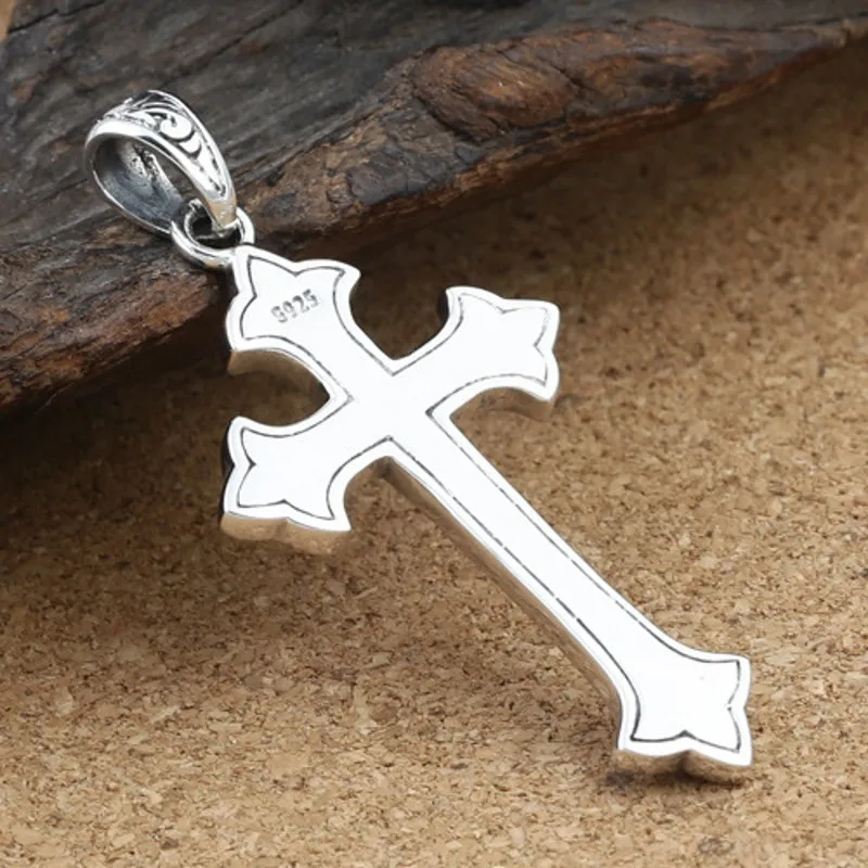 BOCAI New 100% Real S925 Silver Jewelry Vintage Thai Ancient Cross of Jesus Christ with Rattan Pattern Trendy Man  Pendant