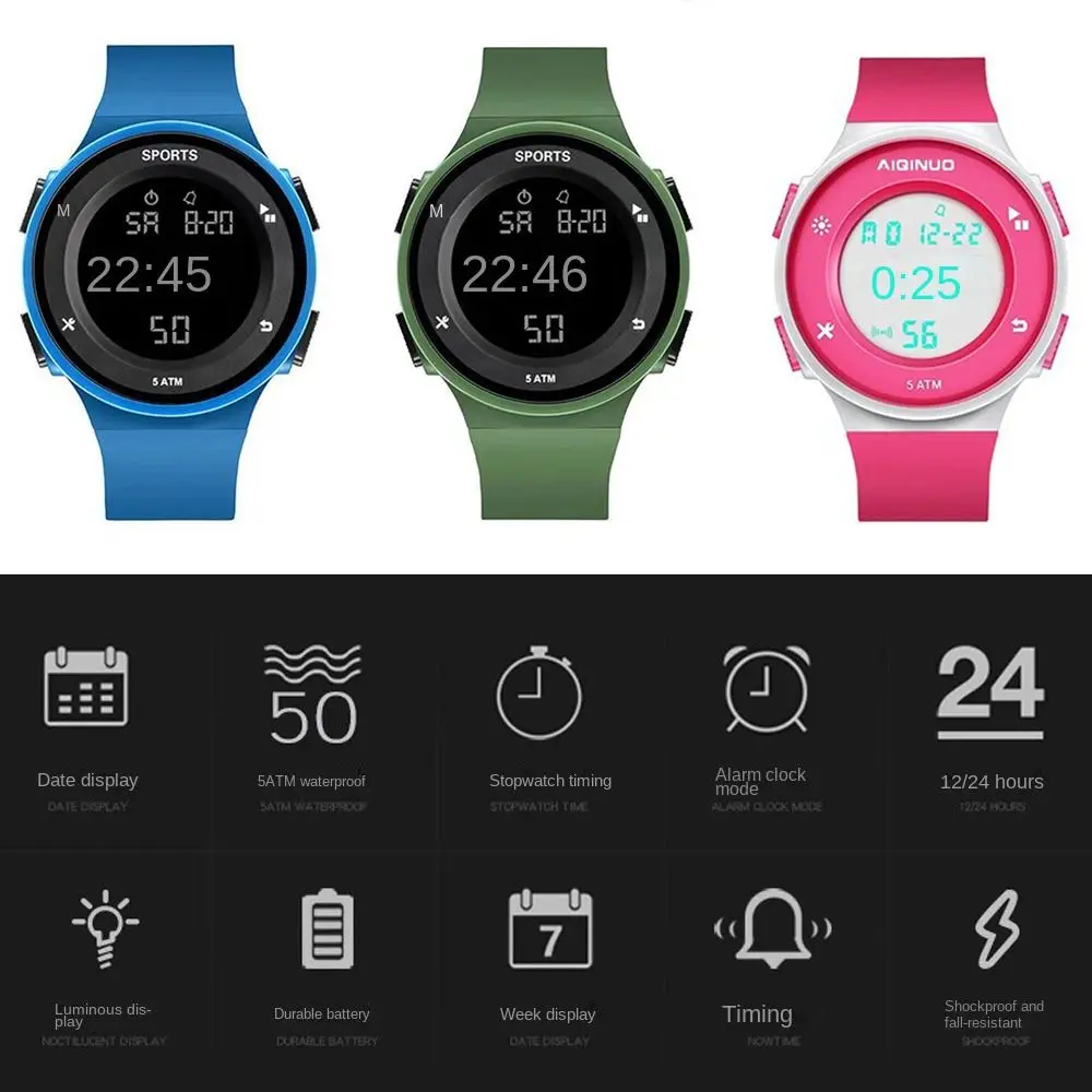 하이 퀄리티 방수 스포츠 시계, 캐주얼 심플 LED 디지털 손목시계, 다기능 빅 다이얼 크로노그래프, 야외 스포츠