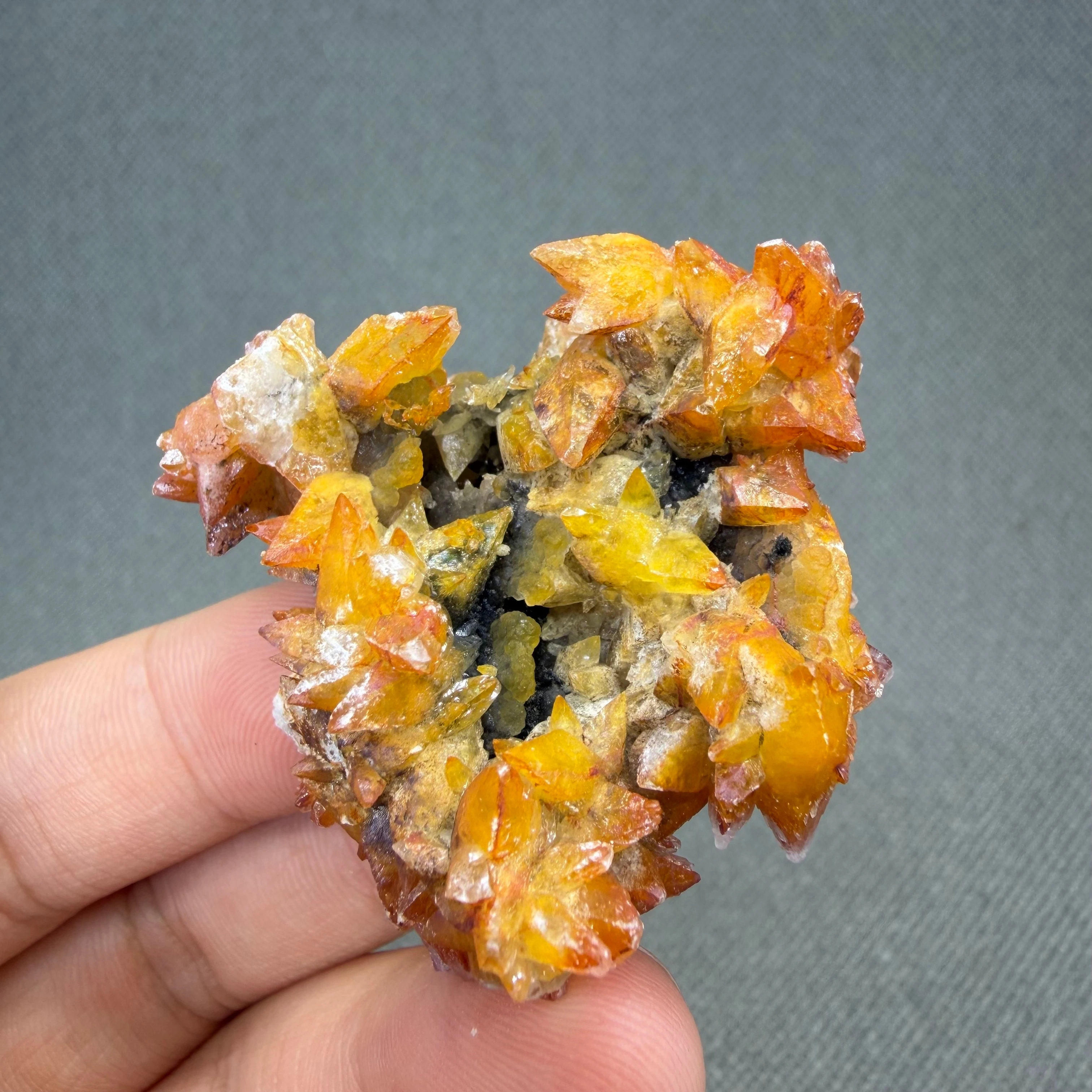 35 g Rare Gypsum with Orange Yellow Dogtooth Calcite Inclusion Natural Mineral Specimen
