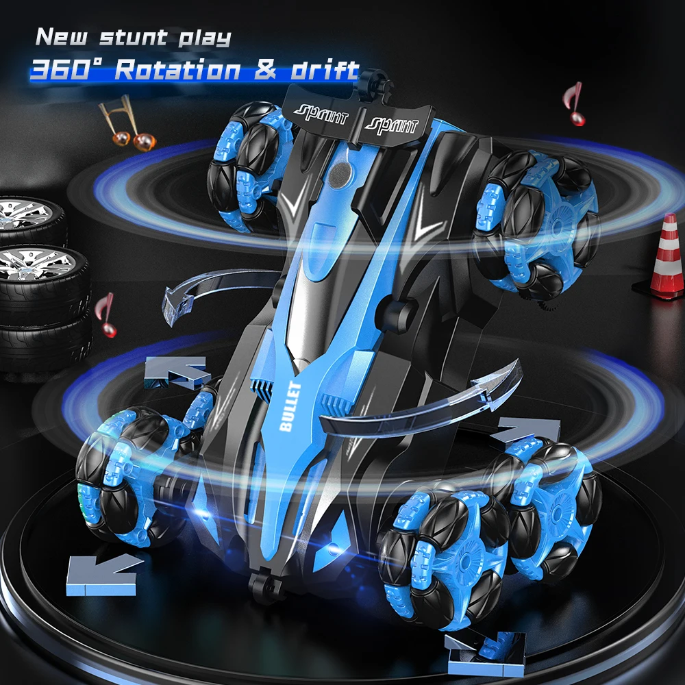 Acrobatic remote control car six-wheeled 2.4G gesture sensing 360° climbing drift spray music off-road remote control car toy