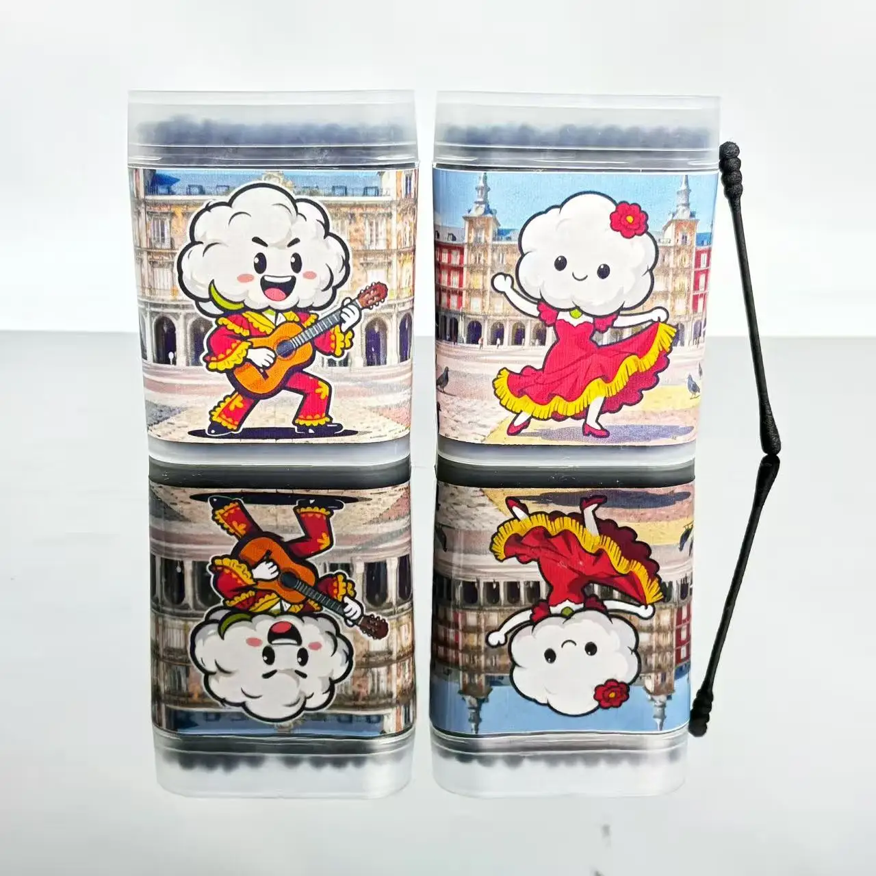 200 Uds hisopos de algodón negros de doble punta con temática española, palos de hisopo de algodón de elemento español rojo redondo en espiral creativo