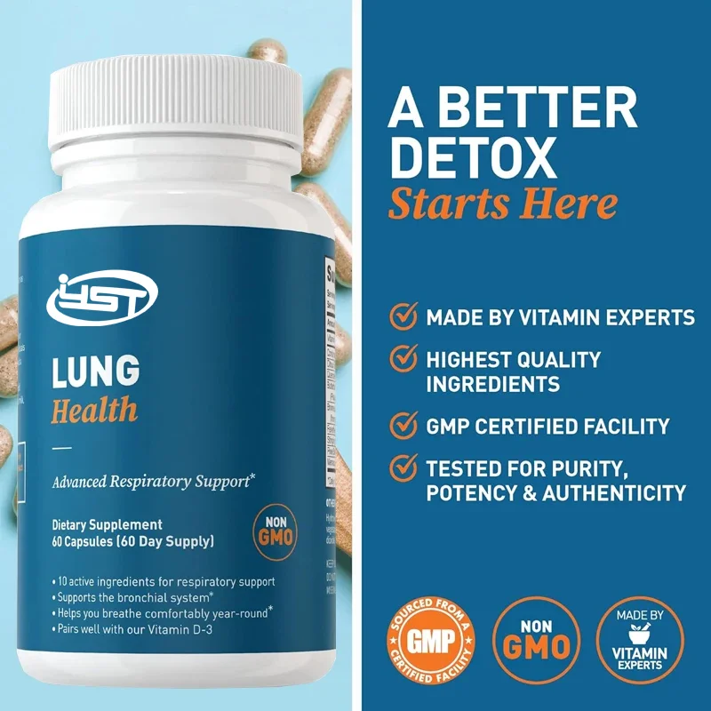 Lung Health, Lung support supplement, containing vitamin C, casein, quercetin, and bromelain, non GMO-60 capsules