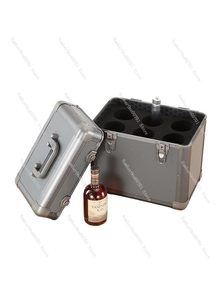 

Box Storage Box Aluminum Alloy High-Grade Wine Crate Wooden Case Suitcase Wine Packing Box 6 PCs