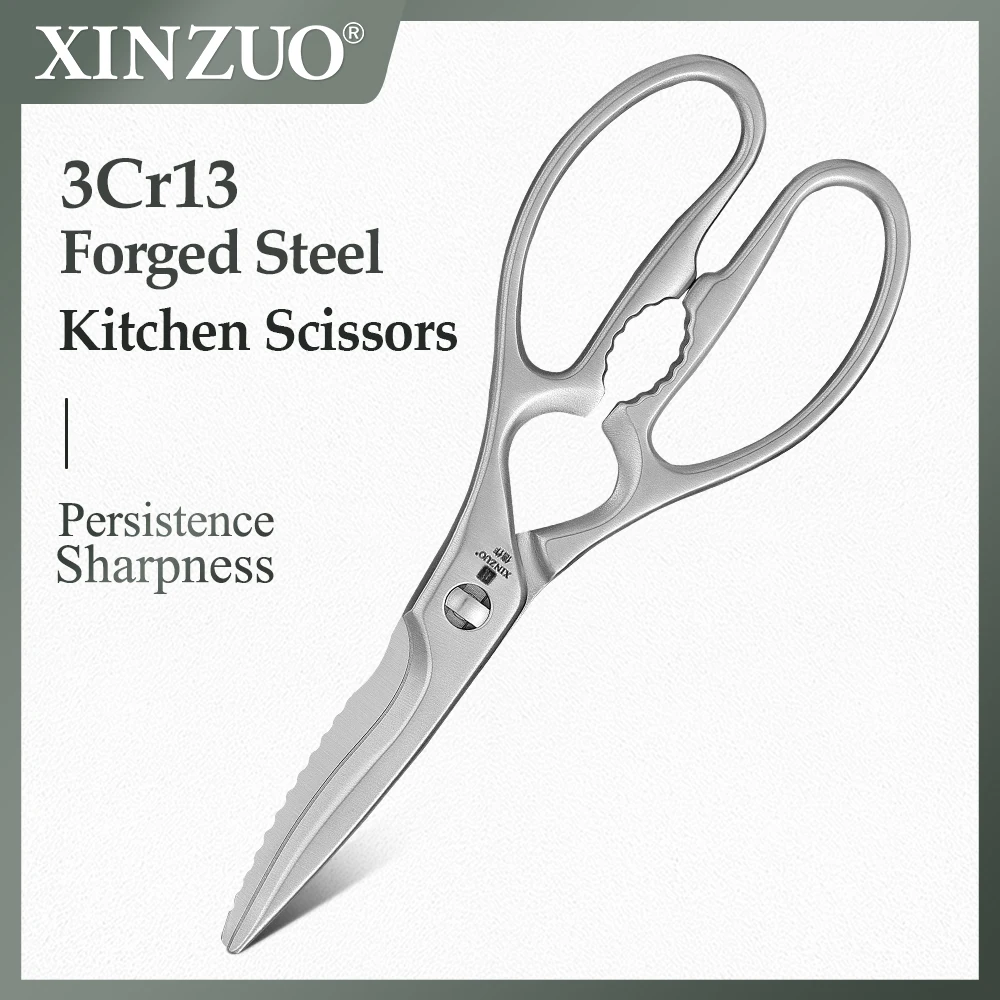 XINZUO One Piece 3Cr13 Forged Steel Kitchen Scissors Blade Hardness 51-53HRC Ultra-sharp Household Kitchen Scissors Cut Foods