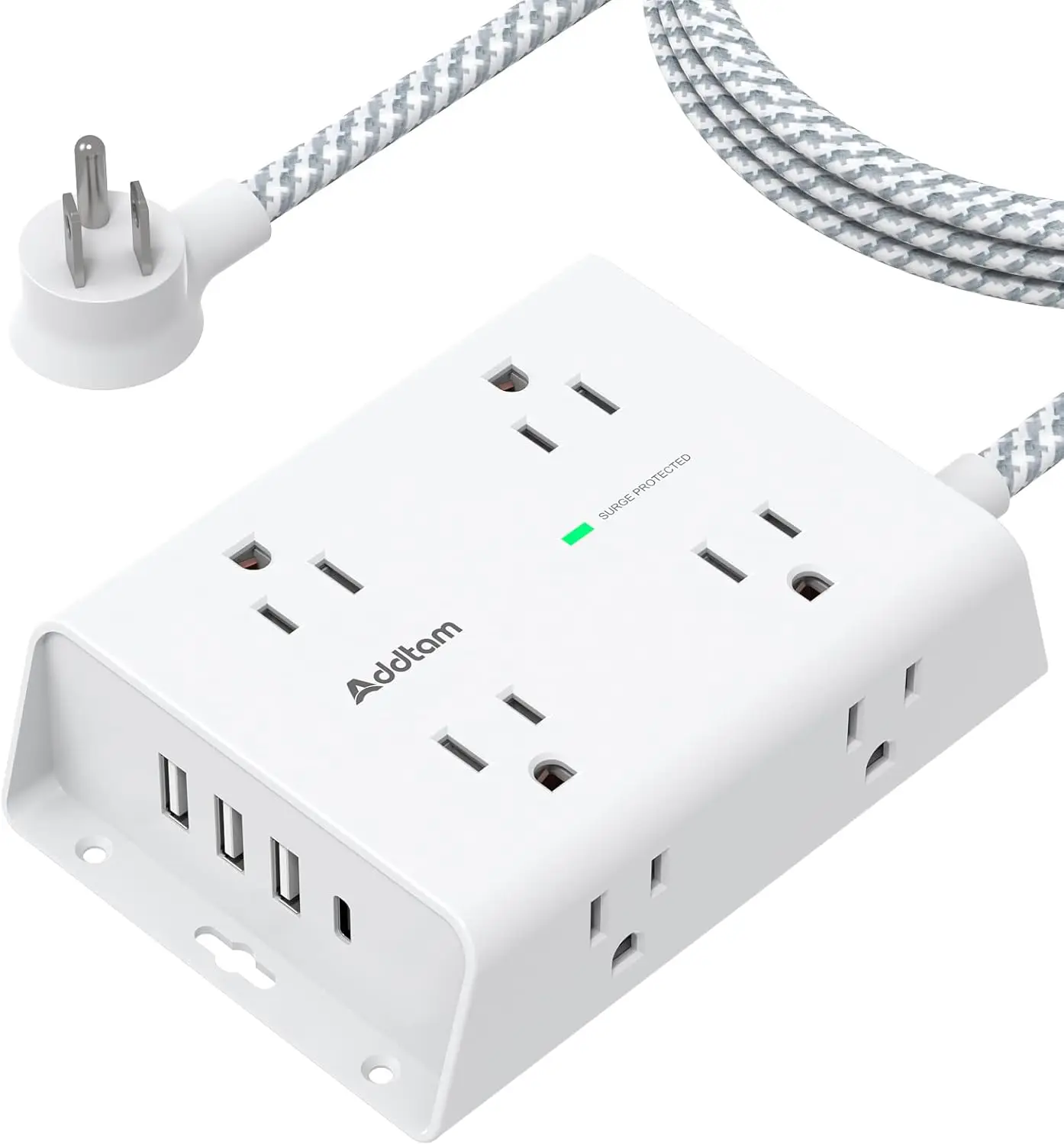 

Удлинитель с защитой от перенапряжения на 8 розеток и 4 порта USB, плоская вилка, настенное крепление для дома, офиса, общежития