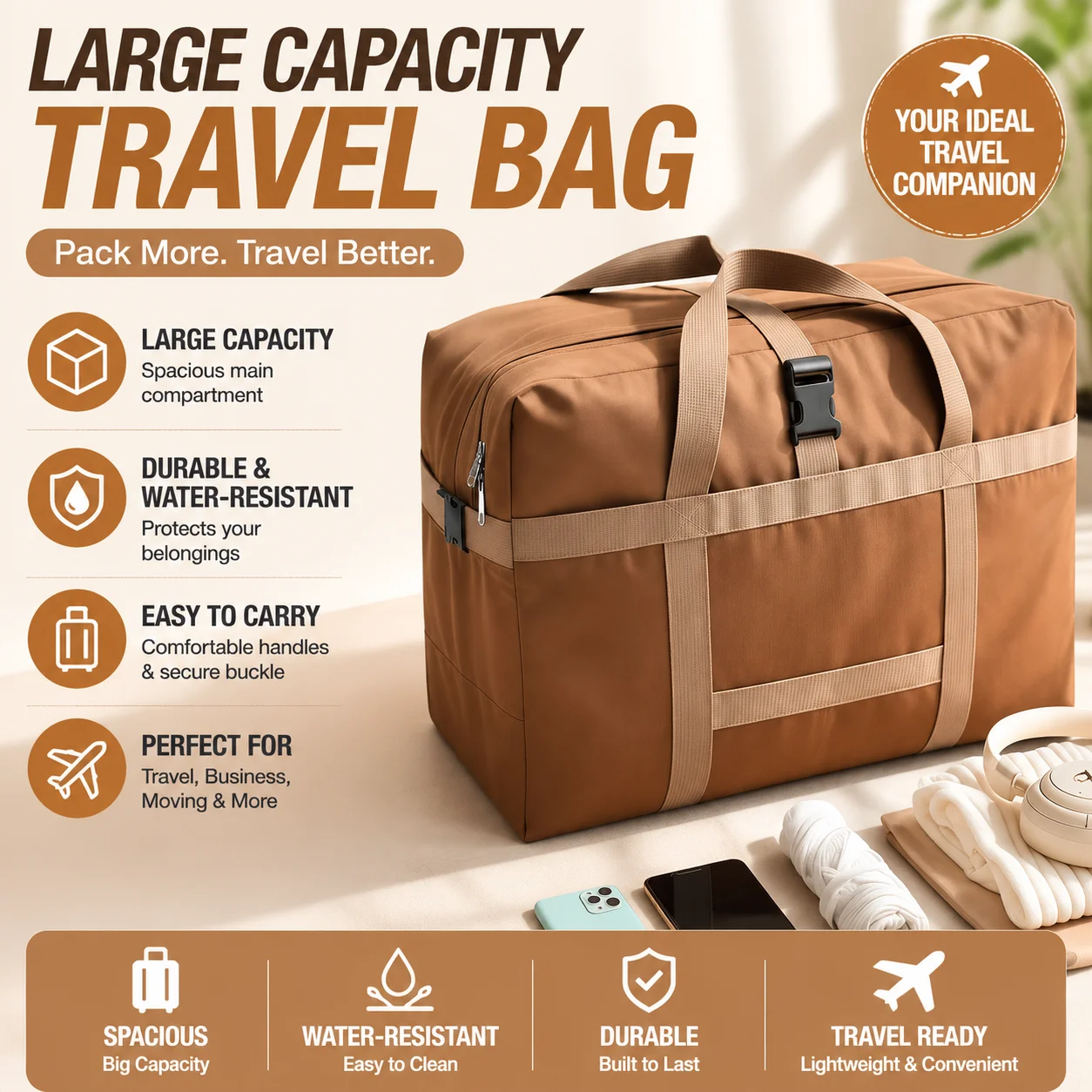 Travel bag, large capacity Oxford cloth luggage moving bag, air checked travel bag, clothes, cotton quilt storage bag, essential